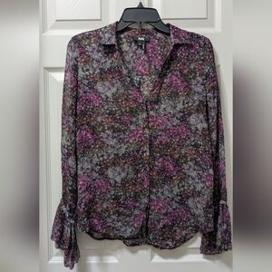 Paige Abriana Silk Sheer Long Sleeve Button Down Blouse Top Dark Magenta size XS